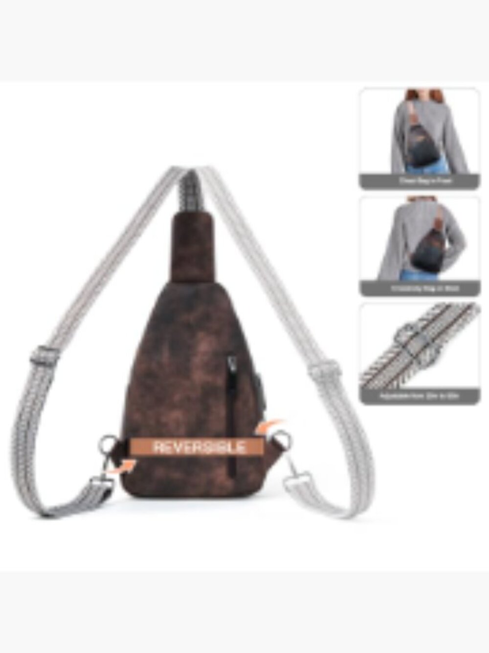 Vegan PU Leather 10L Crossbody Sling Bag Anti Theft Adjustable Strap Belt Bag - Picture 6 of 6